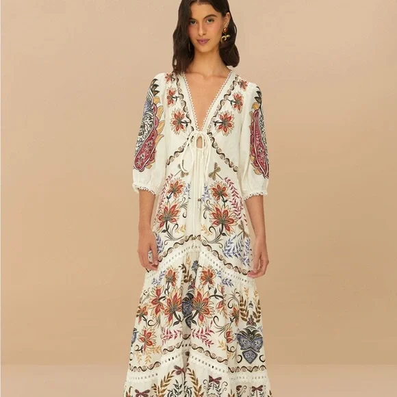 chinese dress ladies Farm Rio Flowers Beach Maxi Dress